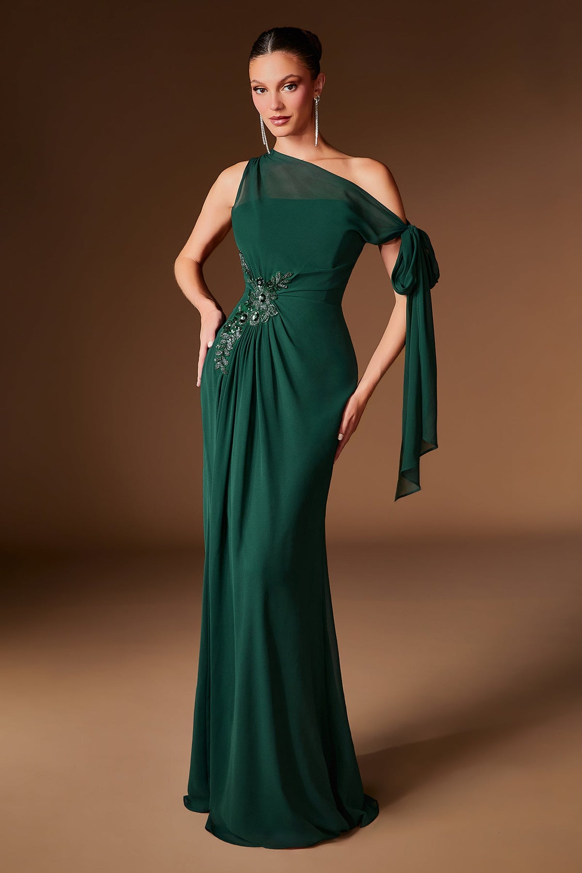 Chiffon Fitted One-Shoulder Formal Gown | Ladivine CH2612