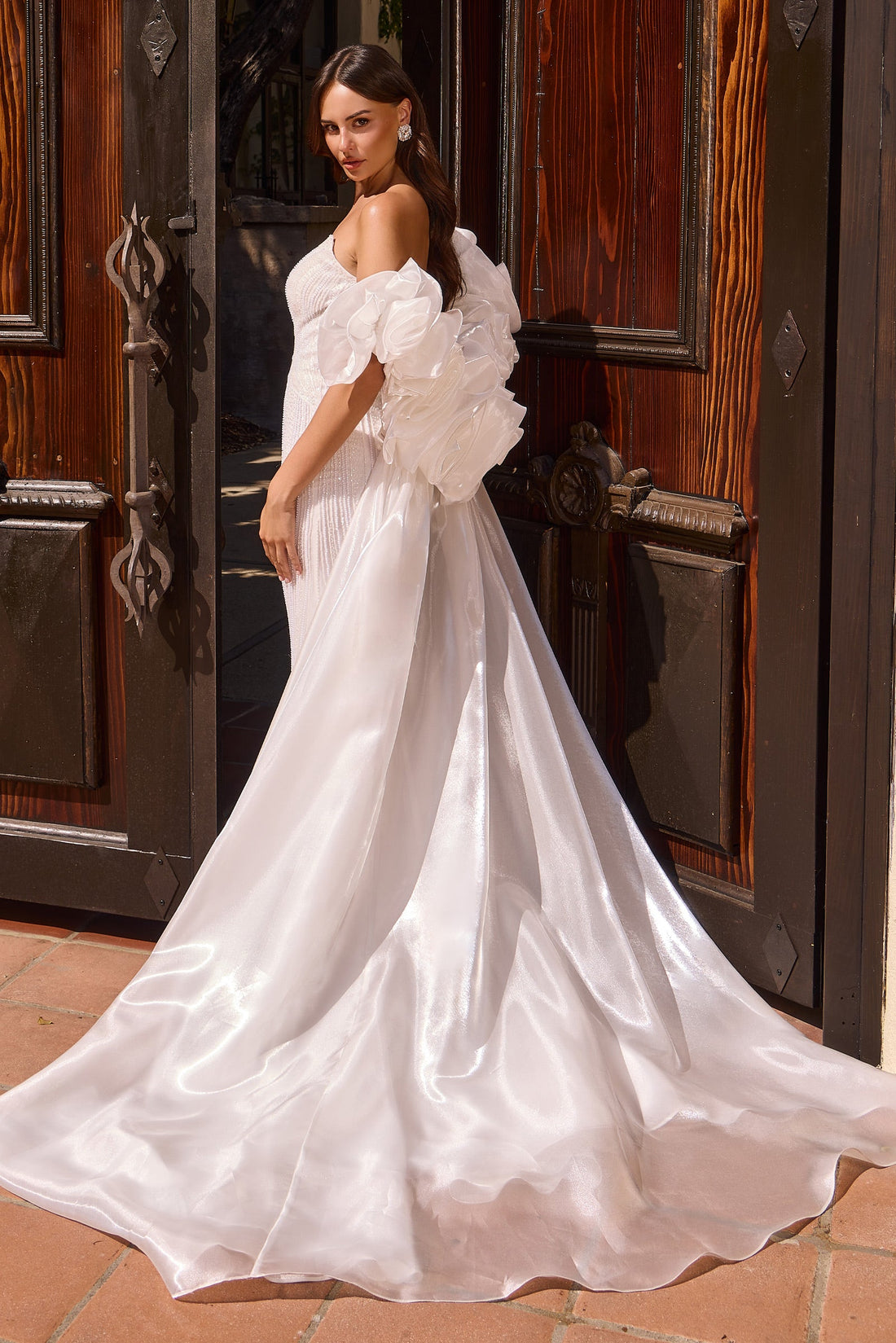 White Strapless Puff Sleeve Gown | Ladivine CJ933W