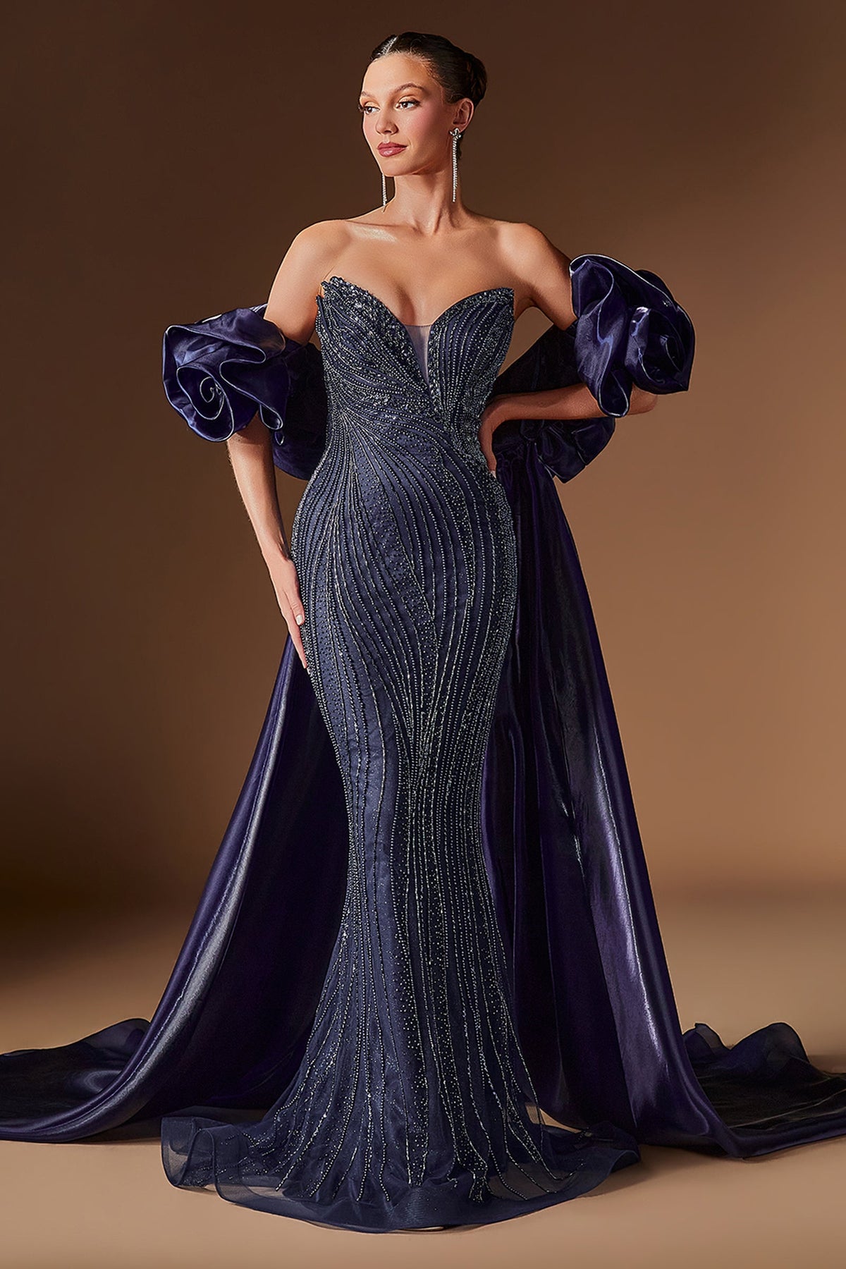 Strapless Puff Sleeve Overskirt Gown | Ladivine CJ933