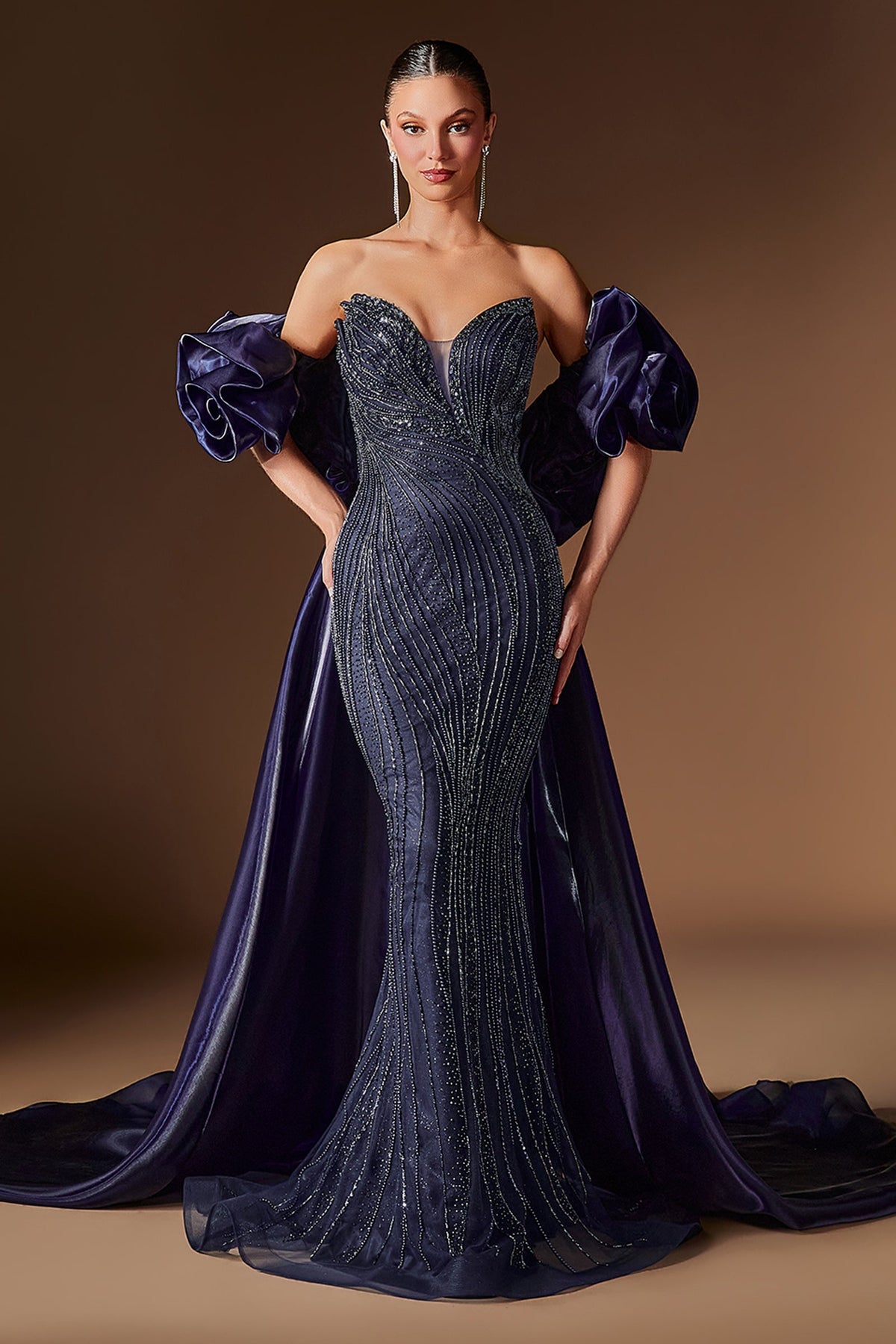 Strapless Puff Sleeve Overskirt Gown | Ladivine CJ933