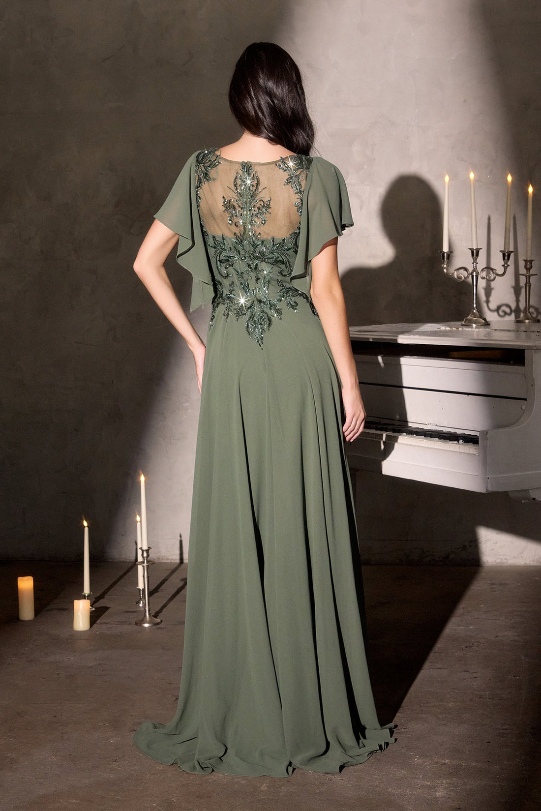 Chiffon Short Sleeve A-line Gown by Ladivine CL09