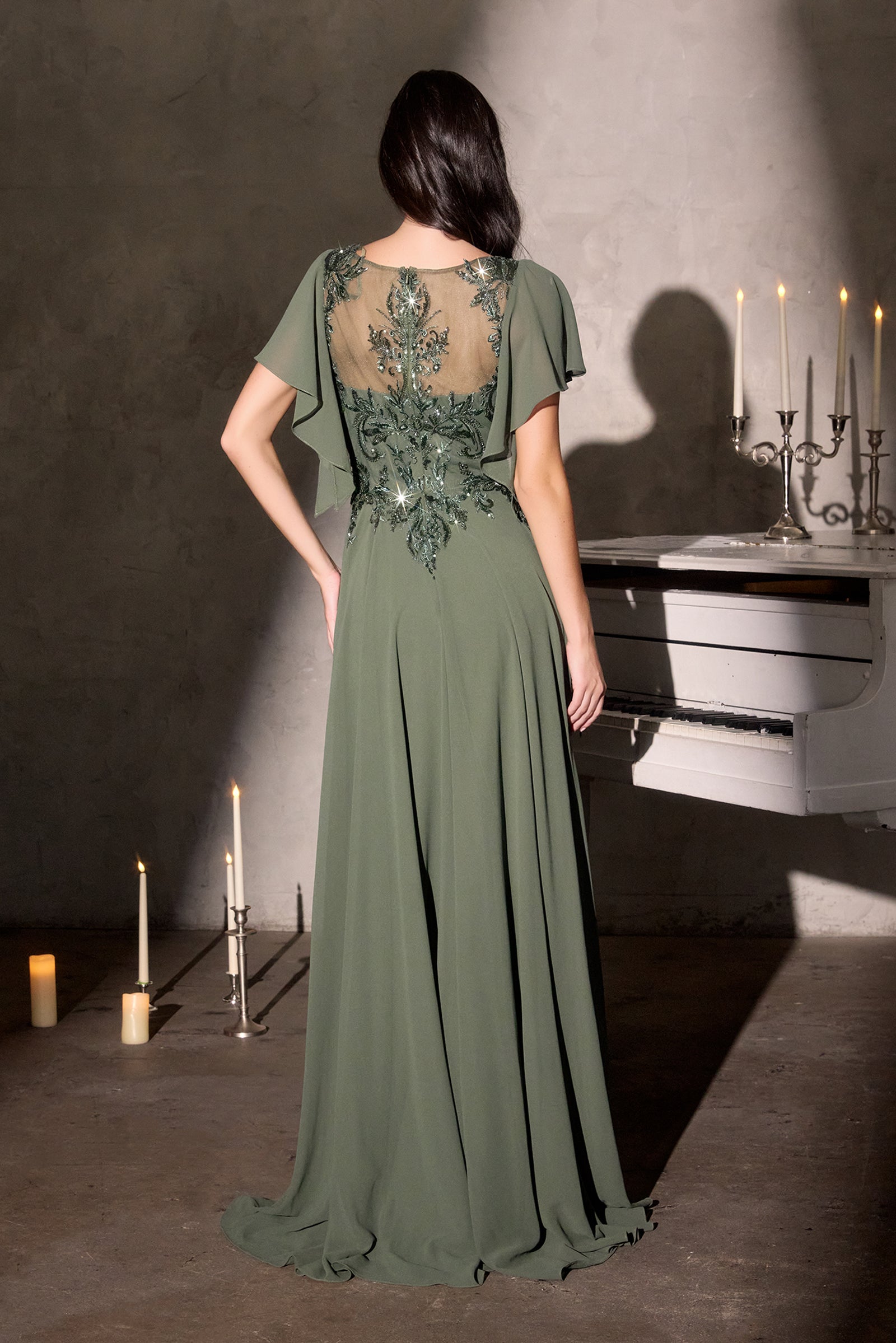 Chiffon Short Sleeve A-line Gown by Ladivine CL09