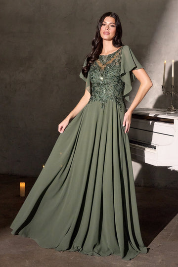 Chiffon Short Sleeve A-line Gown by Ladivine CL09