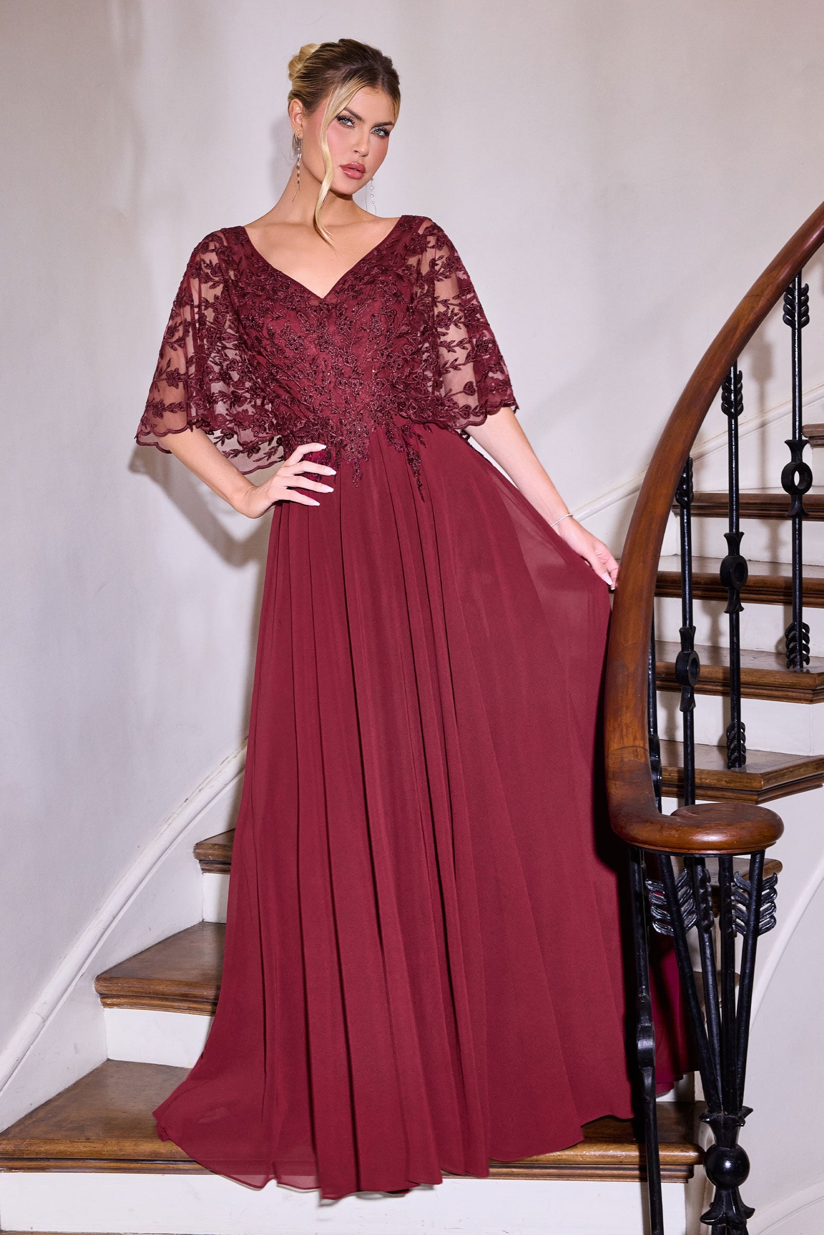 Applique Chiffon Capelet A-line Gown by Ladivine CL10