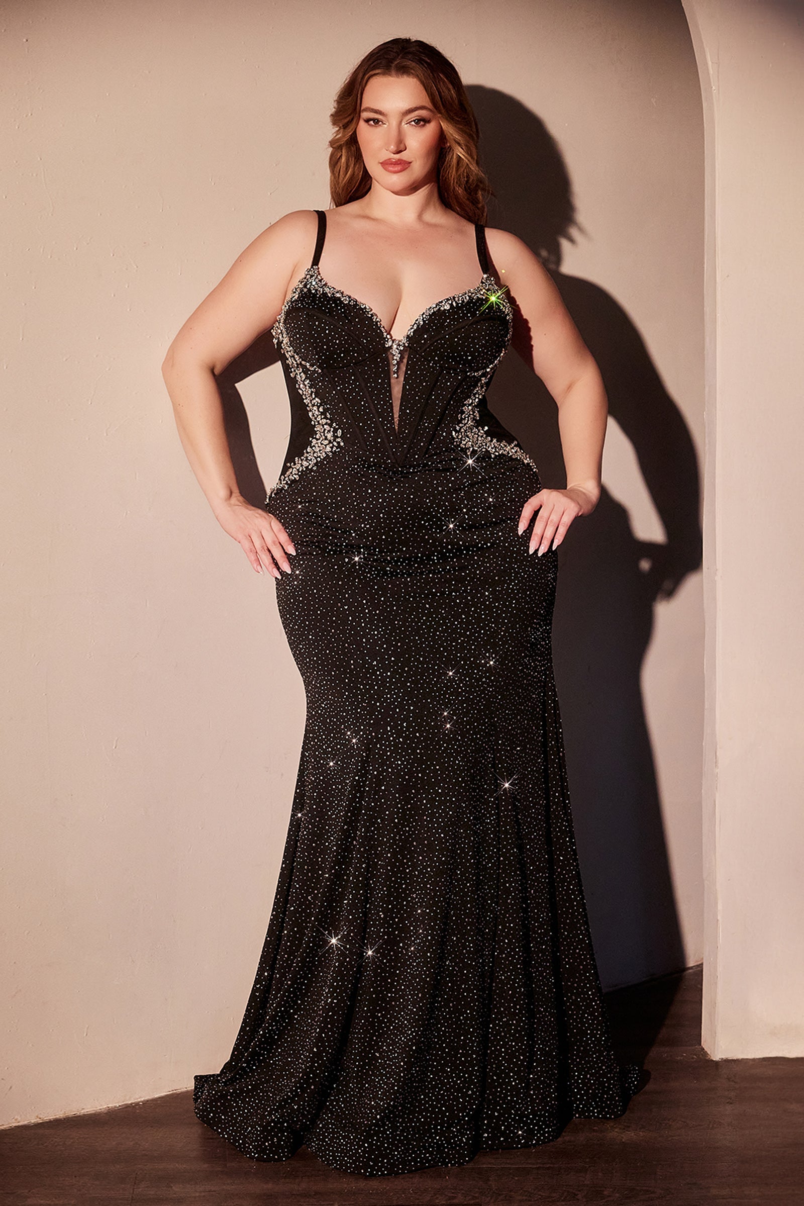 Plus Size Beaded Jersey Gown by Ladivine CM365C Cinderella Divine