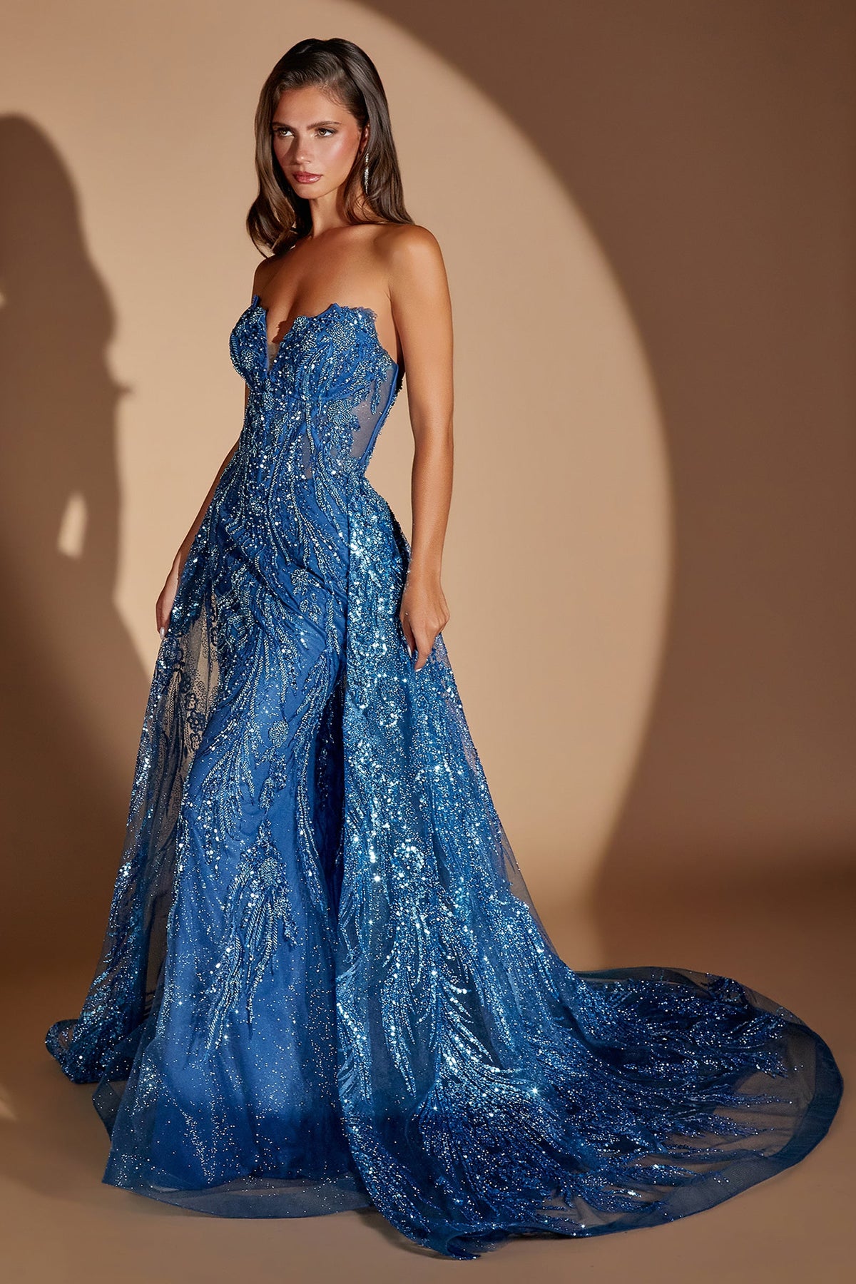 Beaded Strapless Overskirt Formal Gown | Ladivine CM393
