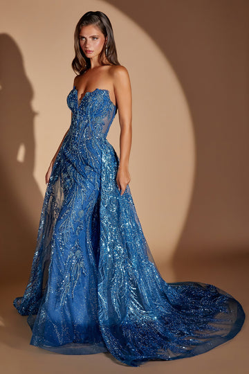 Beaded Strapless Overskirt Formal Gown | Ladivine CM393