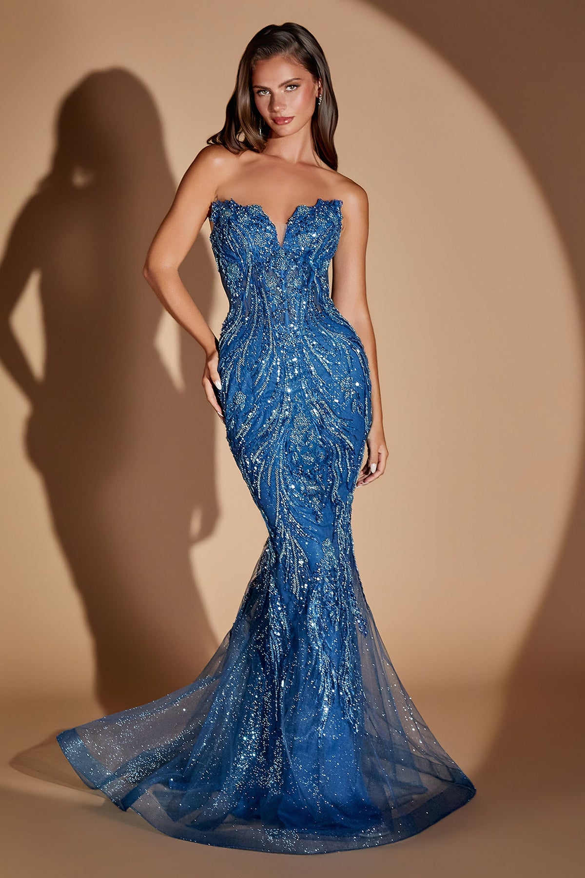 Beaded Strapless Overskirt Formal Gown | Ladivine CM393