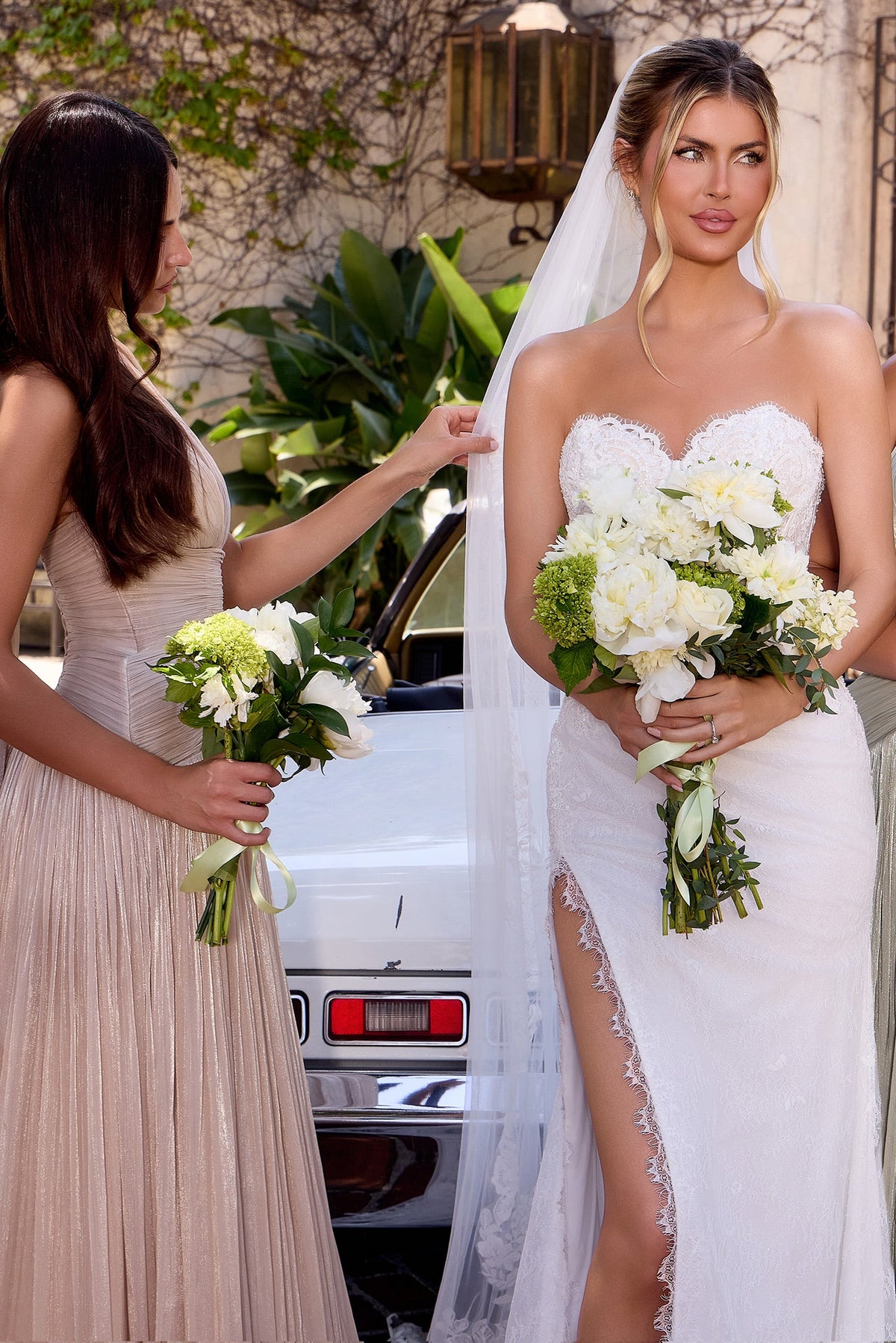 White Lace Strapless Slit Gown | Ladivine CDS550W