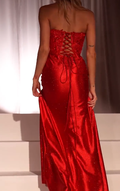 Glitter Satin Strapless Slit Gown by Ladivine CDS521 Cinderella Divine