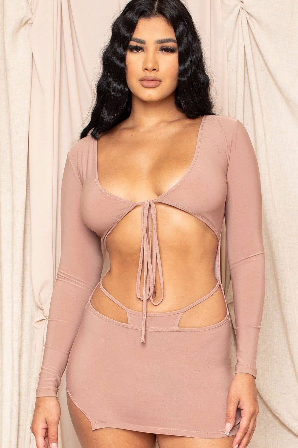 Open Stomach Mini Dress - Low Front Bodycon Party Dress BOUTINIE