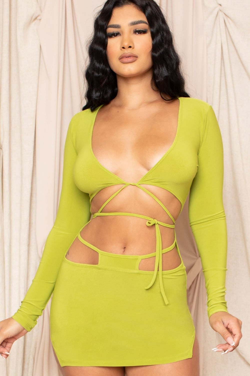 Open Stomach Mini Dress - Low Front Bodycon Party Dress BOUTINIE