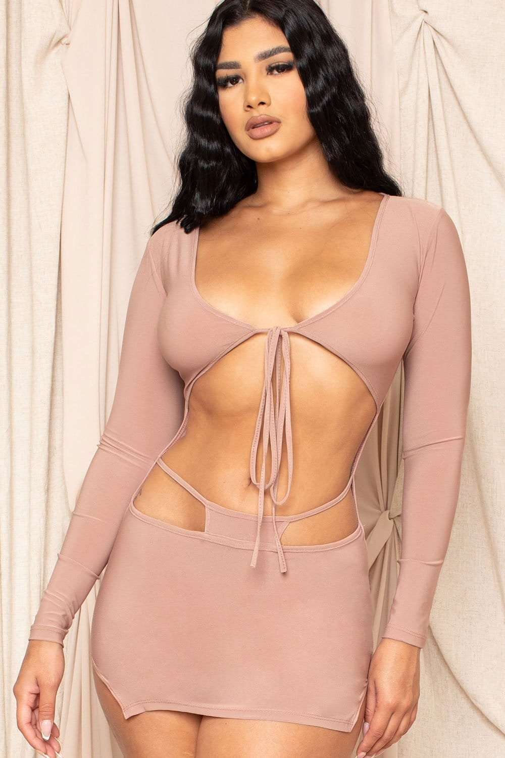 Open Stomach Mini Dress - Low Front Bodycon Party Dress BOUTINIE