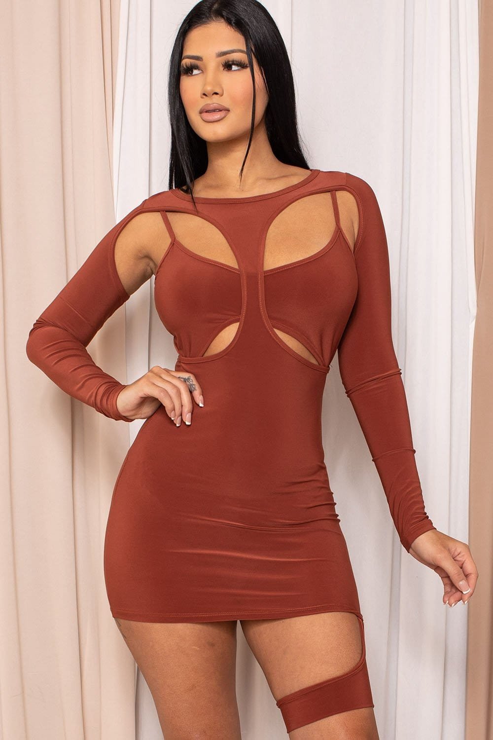 Cutout Mini Dress | Detailed Long Sleeve Bodycon Slip On BOUTINIE