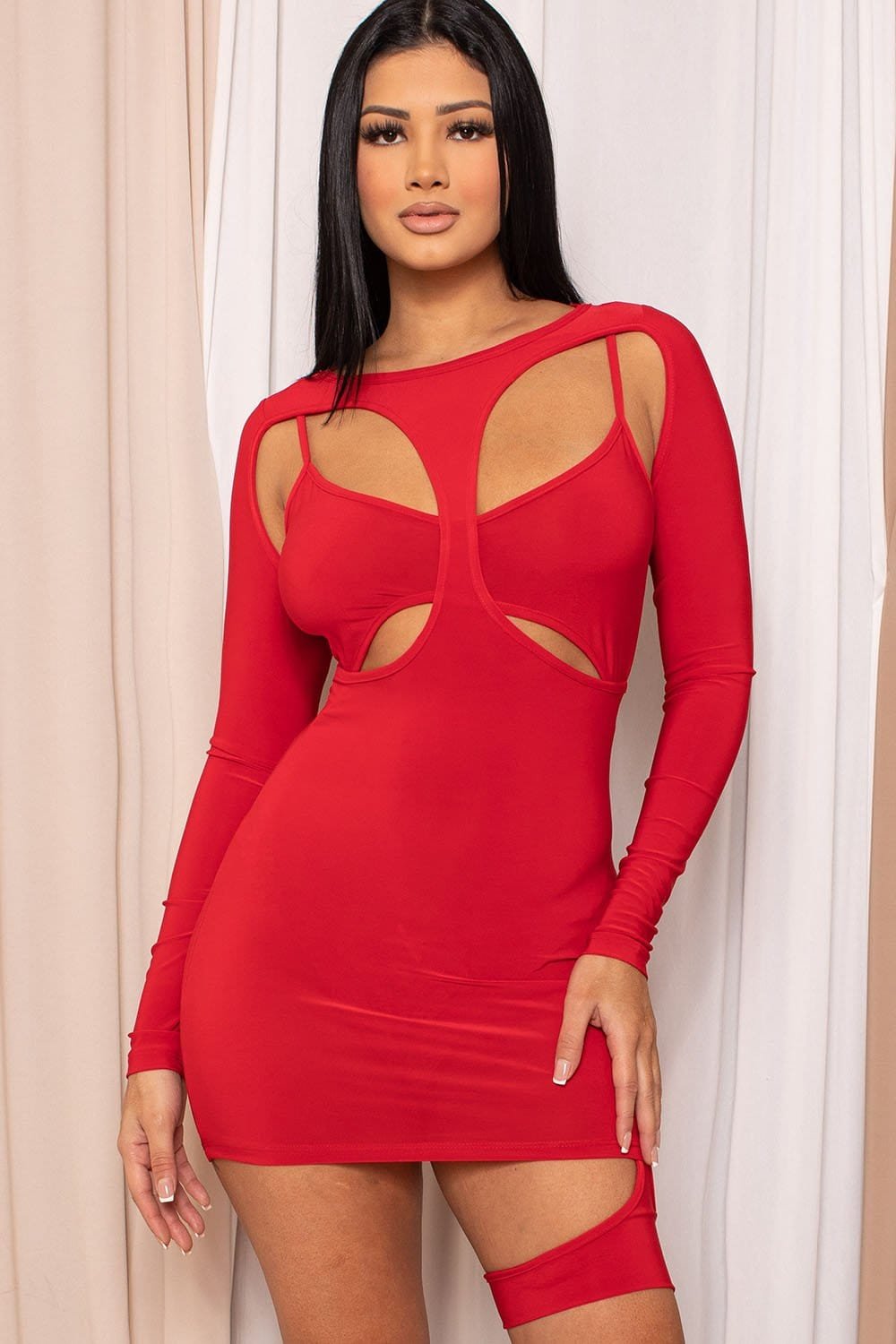 Cutout Mini Dress | Detailed Long Sleeve Bodycon Slip On BOUTINIE