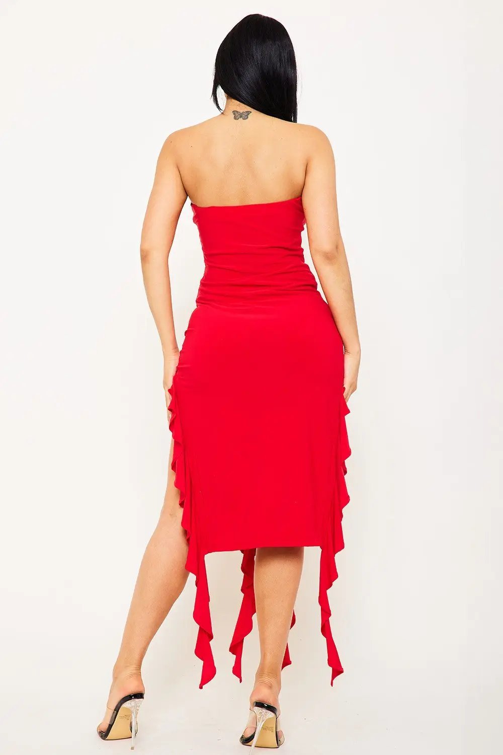 Ruffle Bottom Maxi Dress - Asymmetric Hem Flowy Summer Gown BOUTINIE