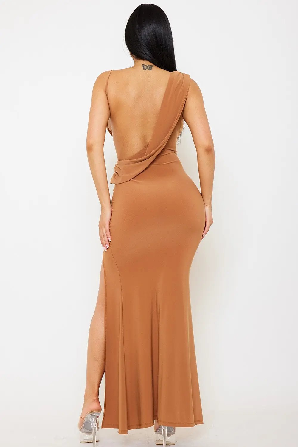 Asymmetric Draped Maxi Dress | Stretchy Slip-On Evening Gown BOUTINIE