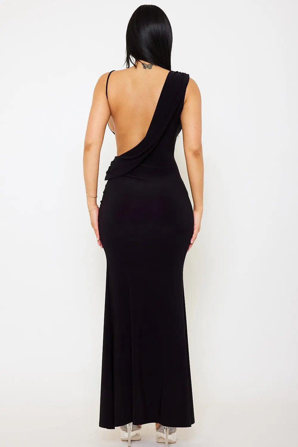 Asymmetric Draped Maxi Dress | Stretchy Slip-On Evening Gown BOUTINIE