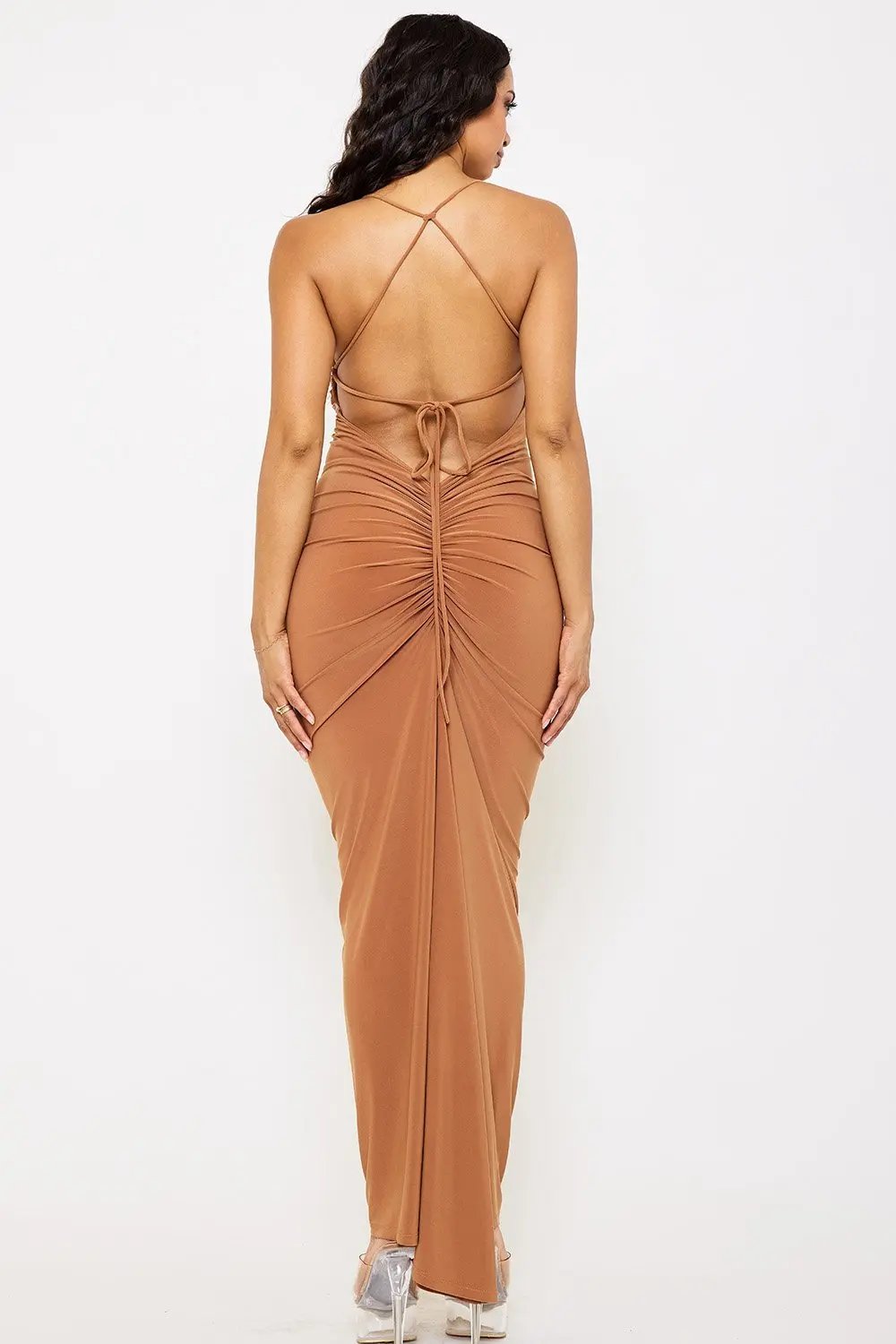 Halter Maxi Dress With Pleated Skirt & Moderate Stretch BOUTINIE