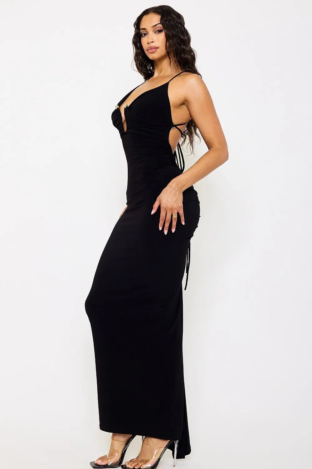 Halter Maxi Dress With Pleated Skirt & Moderate Stretch BOUTINIE