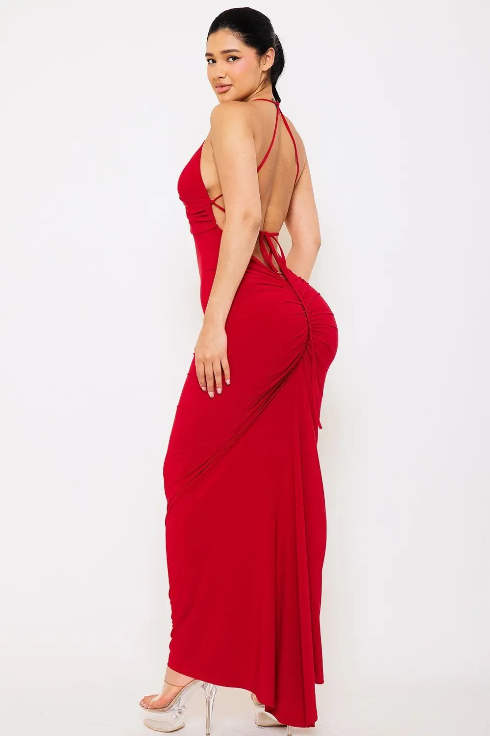 Halter Maxi Dress With Pleated Skirt & Moderate Stretch BOUTINIE