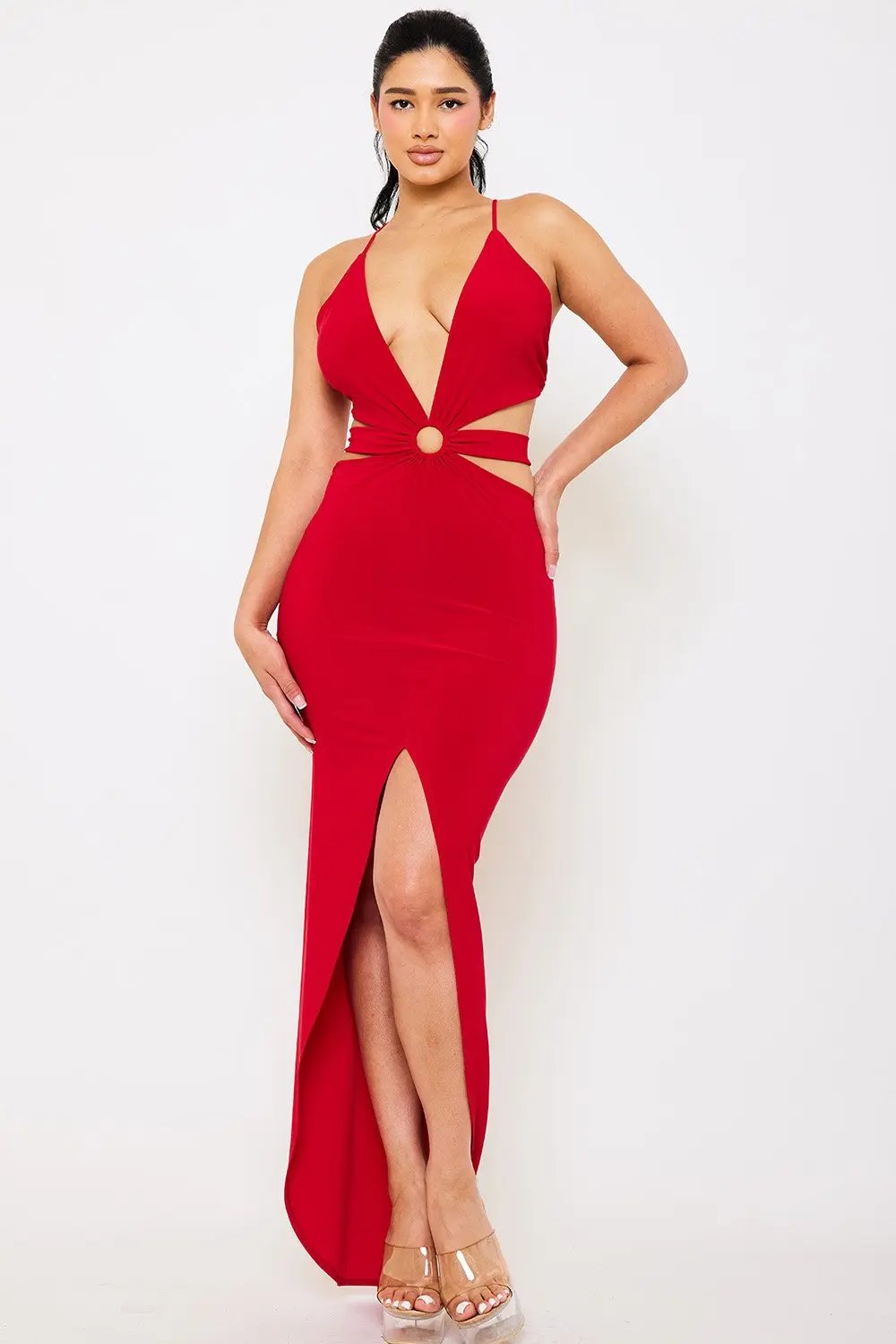 Halter Neck Maxi Dress | Plunging V Neck & High Low Hem BOUTINIE