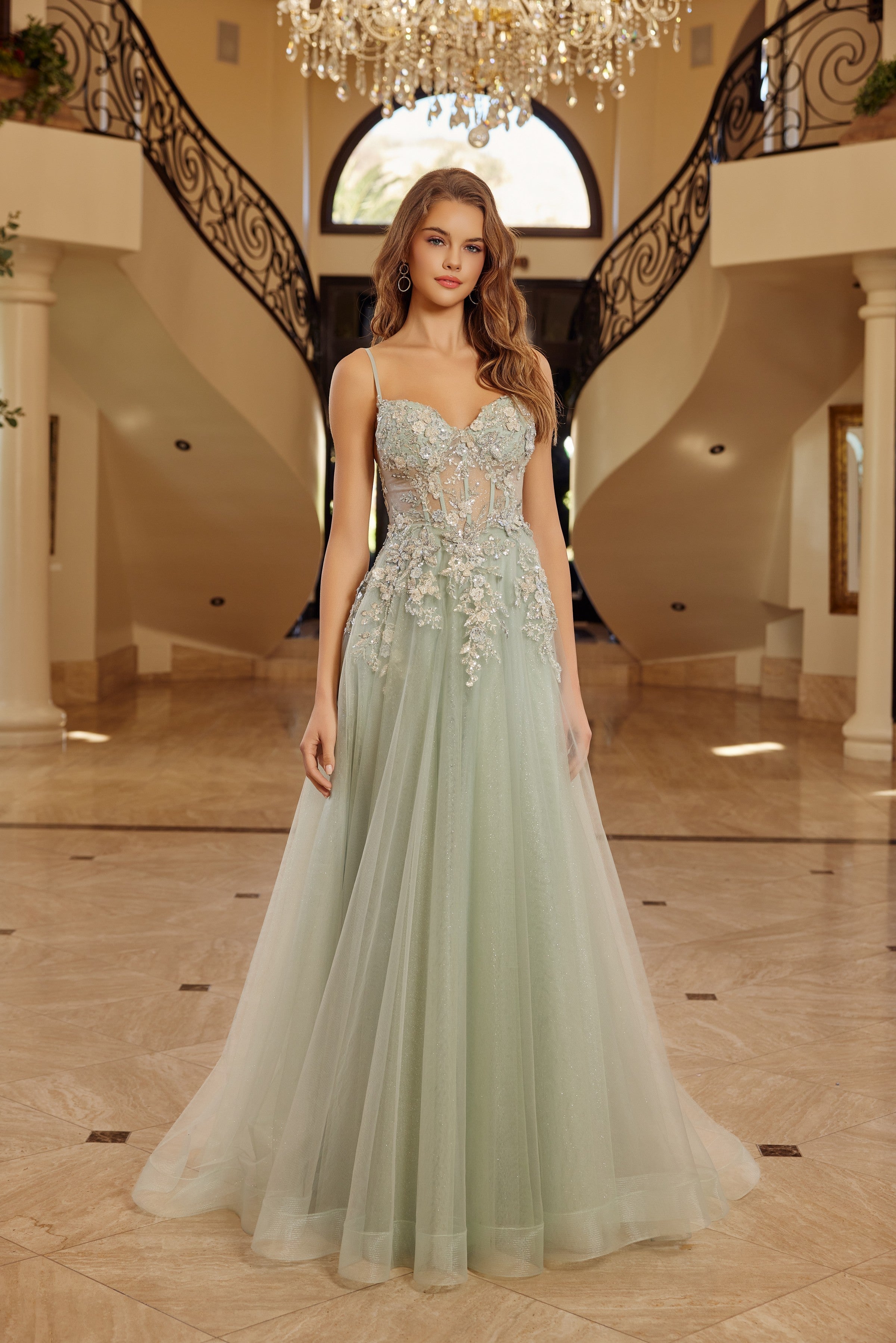 Applique Sleeveless A-line Slit Gown by Nox Anabel G1787