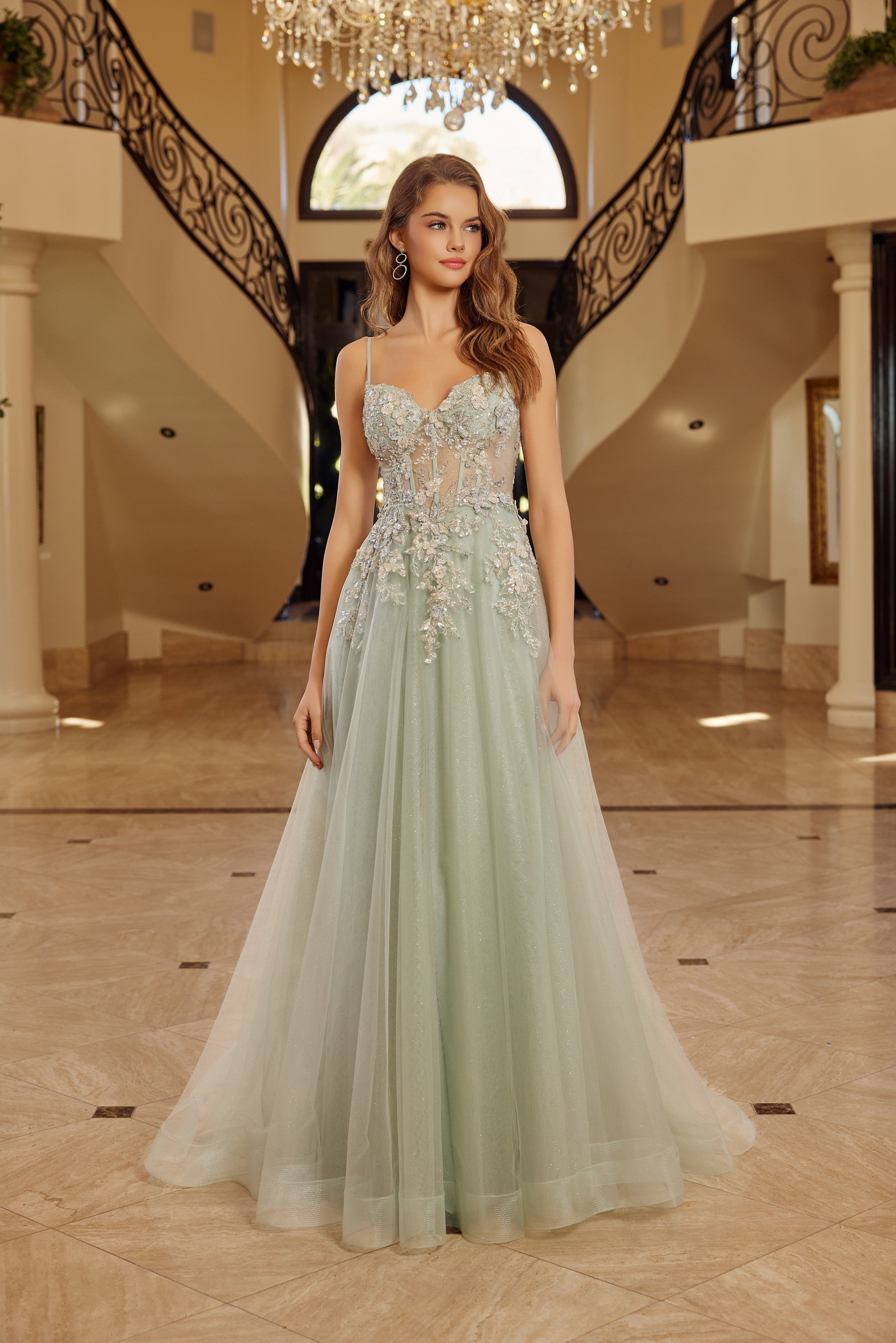 Applique Sleeveless A-line Slit Gown by Nox Anabel G1787
