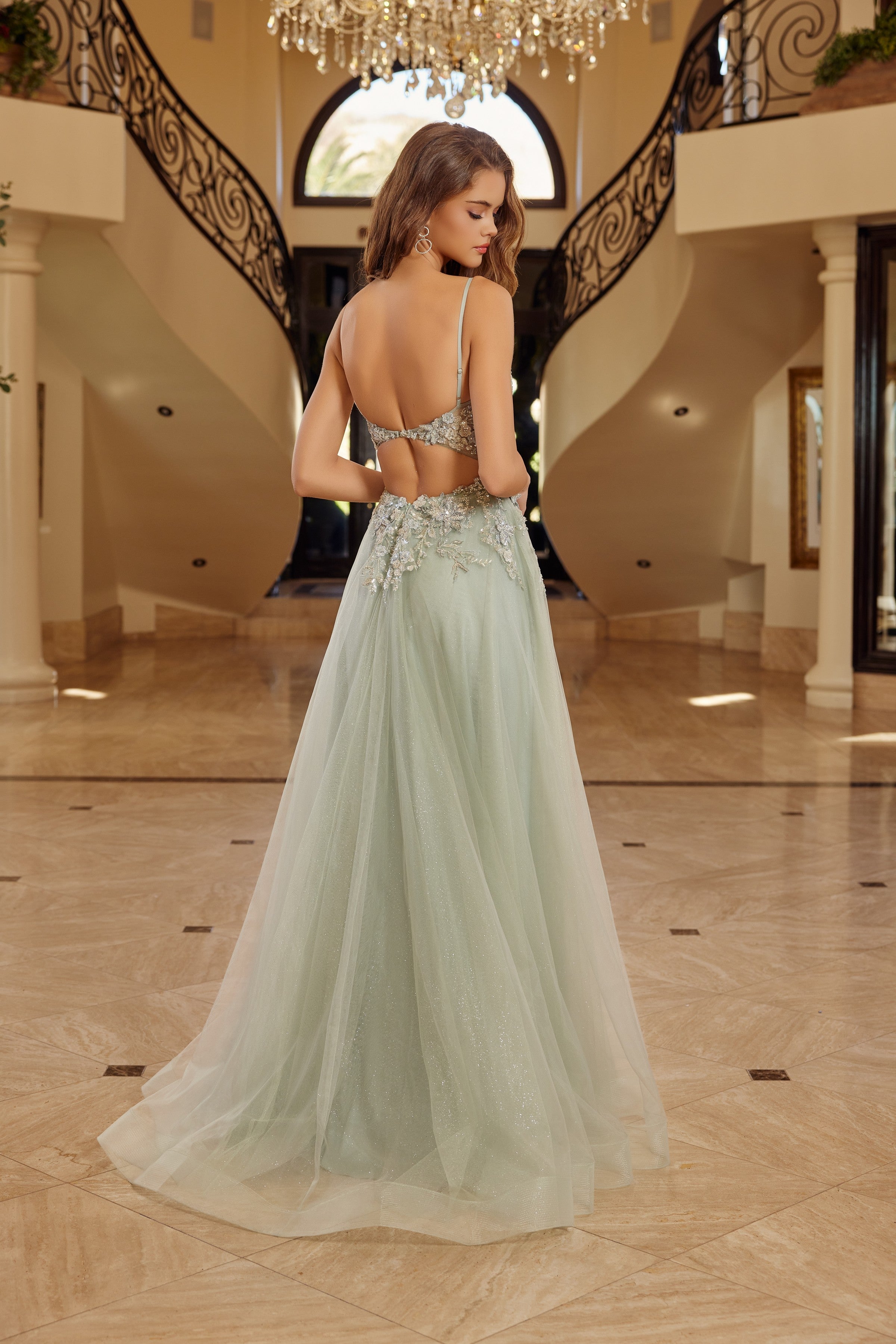 Applique Sleeveless A-line Slit Gown by Nox Anabel G1787