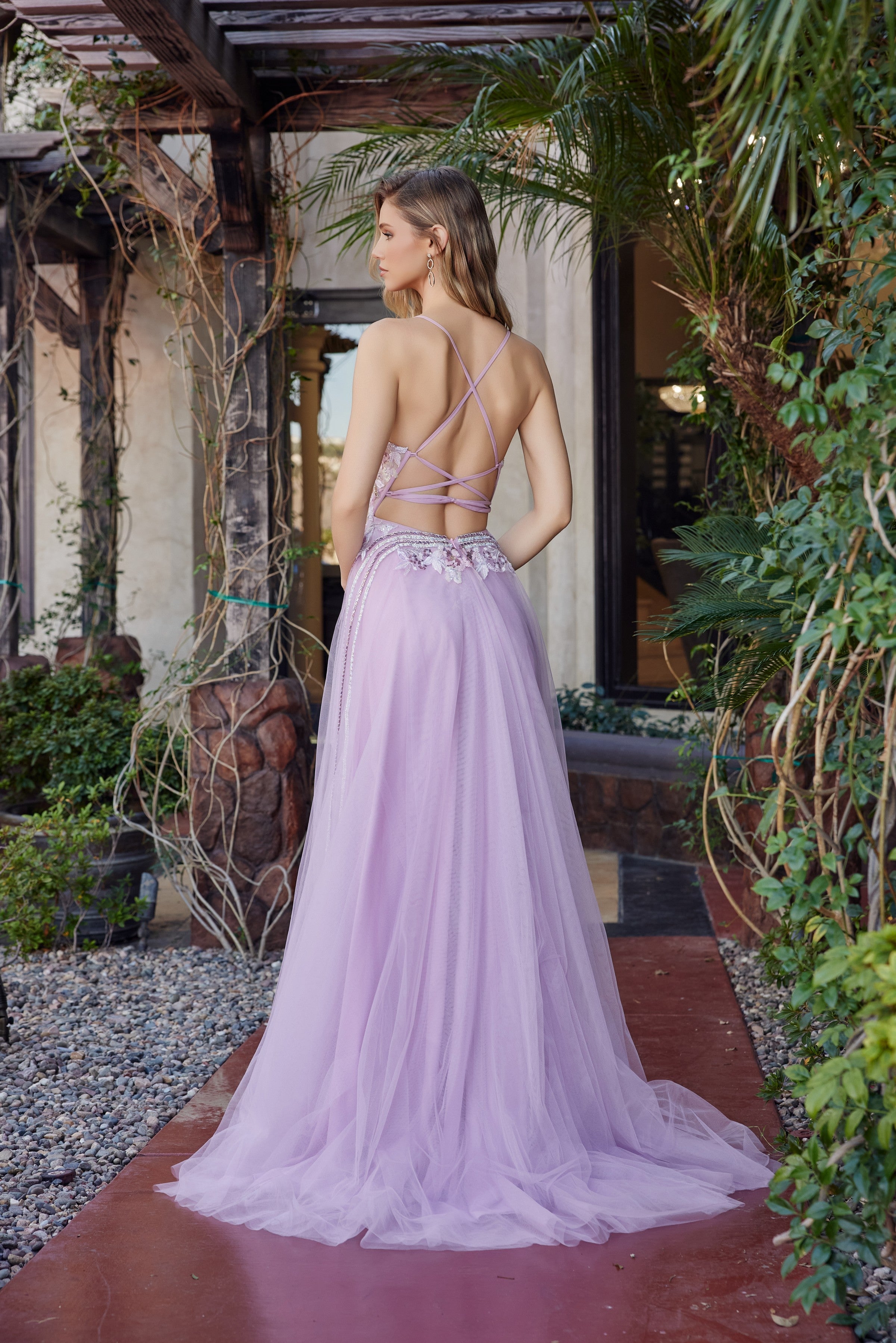 Applique V-Neck A-line Gown by Nox Anabel G1795