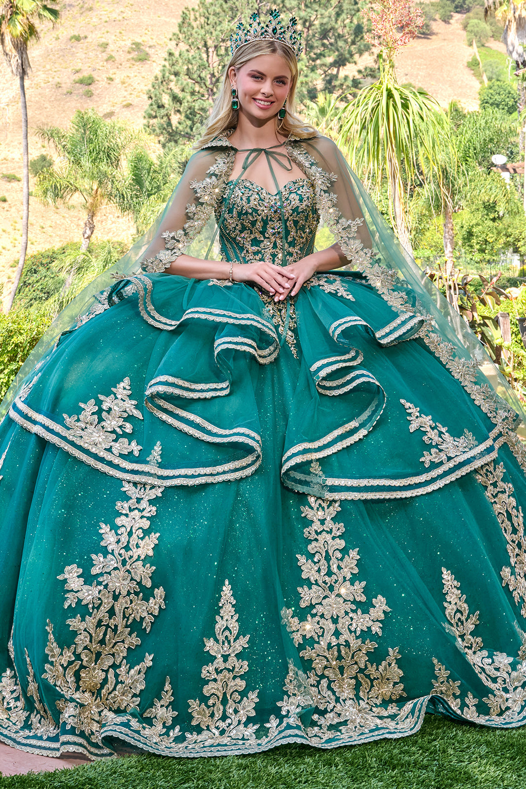 Strapless Cape Ball Formal Gown | Elizabeth K GL3671