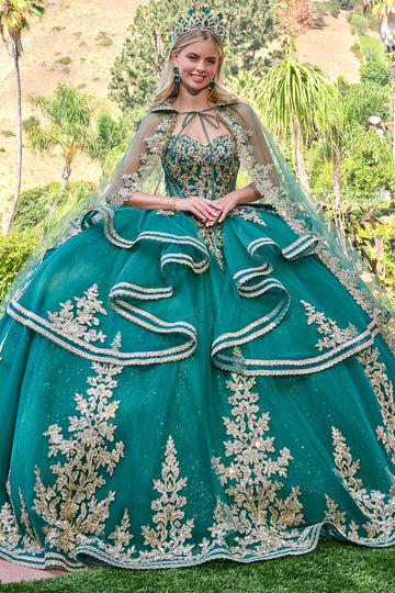 Strapless Cape Ball Formal Gown | Elizabeth K GL3671