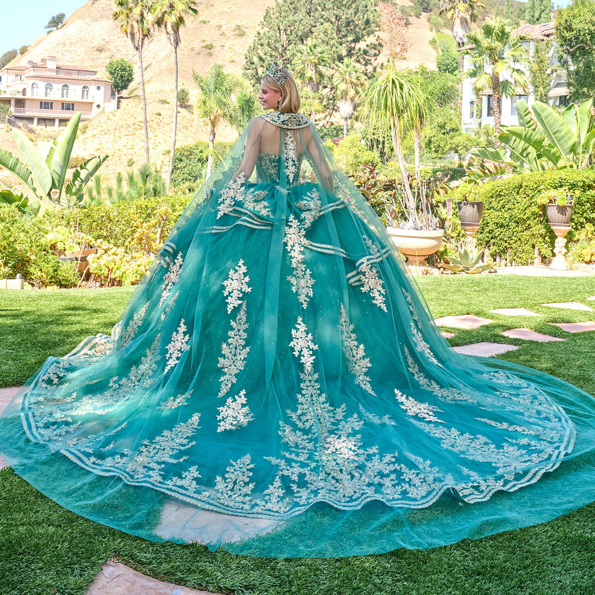Strapless Cape Ball Formal Gown | Elizabeth K GL3671