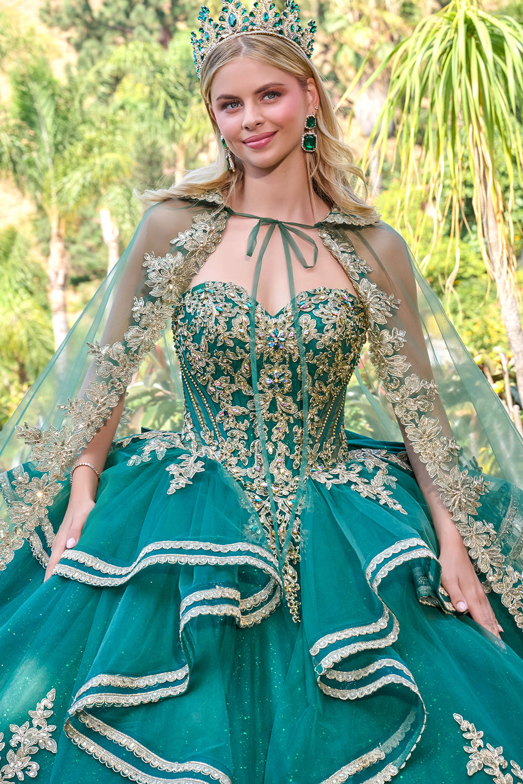 Strapless Cape Ball Formal Gown | Elizabeth K GL3671