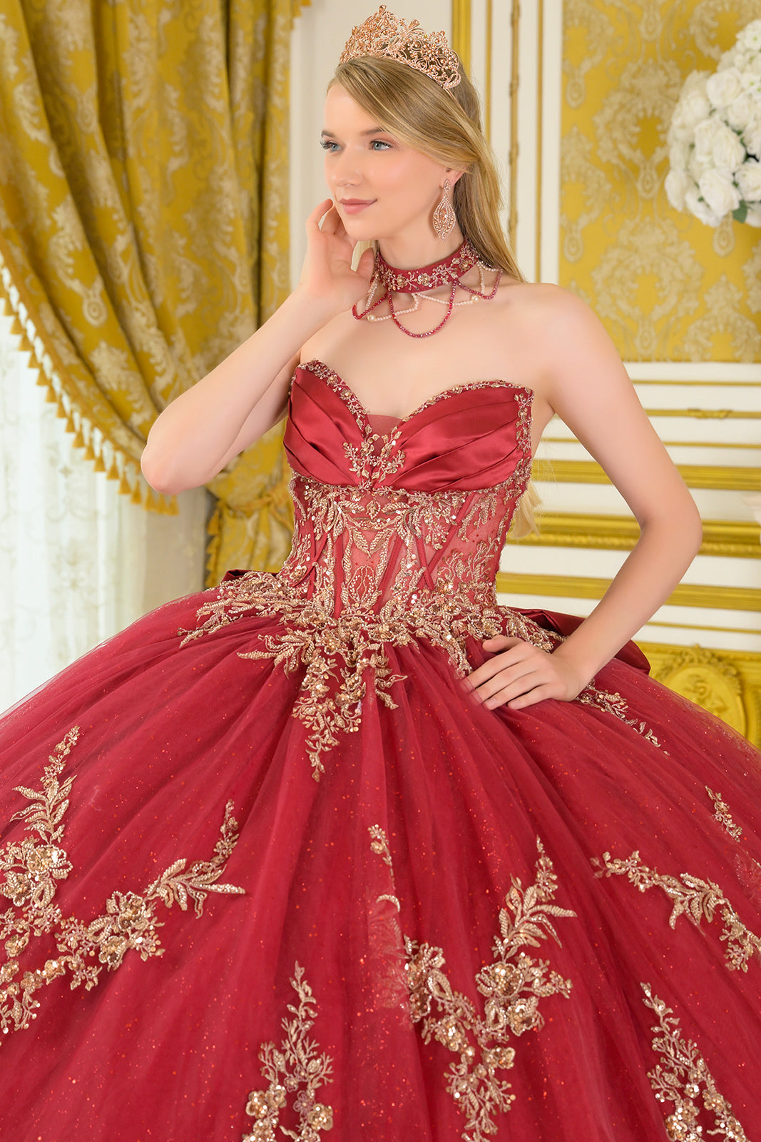 Applique Strapless Ball Formal Gown | Elizabeth K GL3675