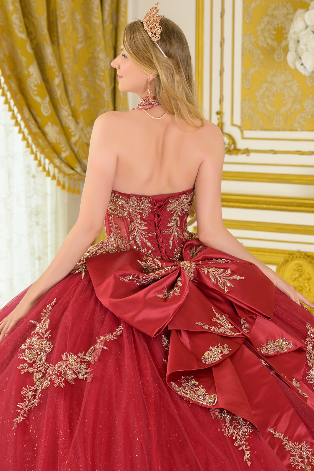 Applique Strapless Ball Formal Gown | Elizabeth K GL3675
