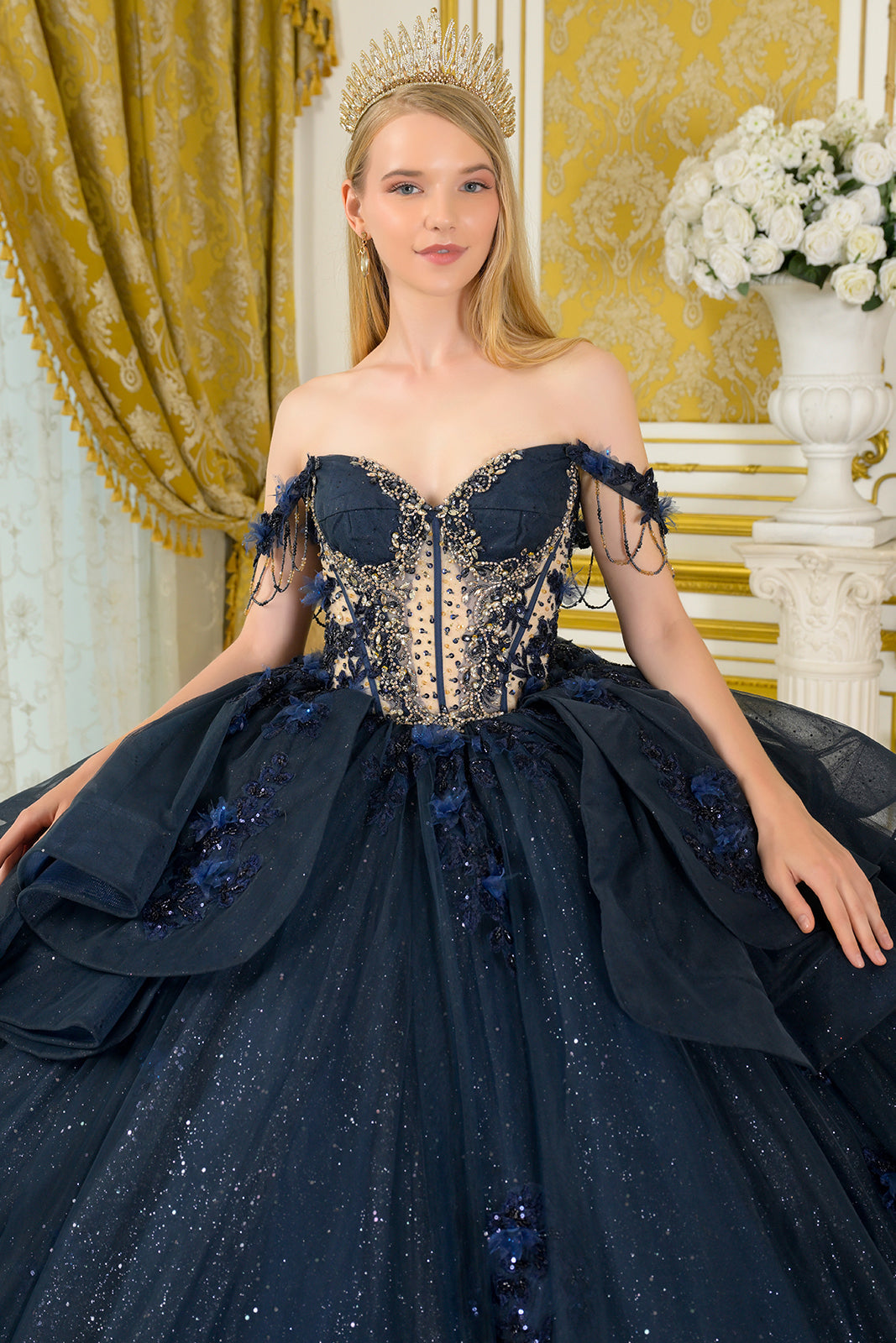 Off-the-Shoulder Ruffled Ball Formal Gown | Elizabeth K GL3676