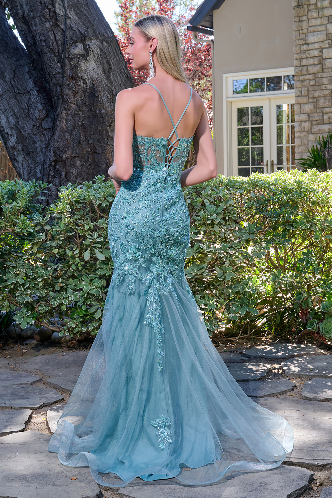 Applique Fitted V-Neck Gown by Elizabeth K GL3692