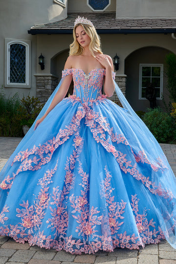 3D Butterfly Cape Sleeve Ball Gown | Elizabeth K GL3708