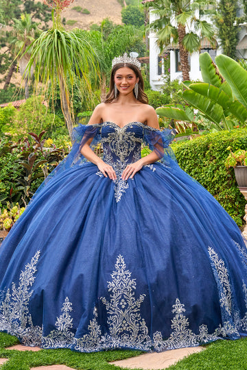 Beaded Cape Sleeve Ball Gown | Elizabeth K GL3752