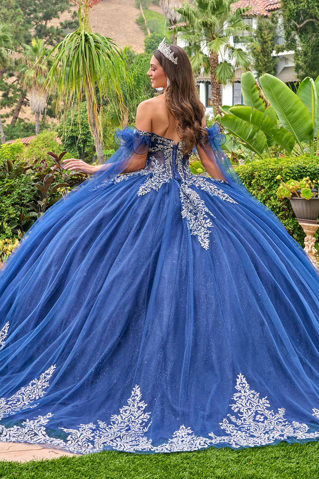 Beaded Cape Sleeve Ball Gown | Elizabeth K GL3752