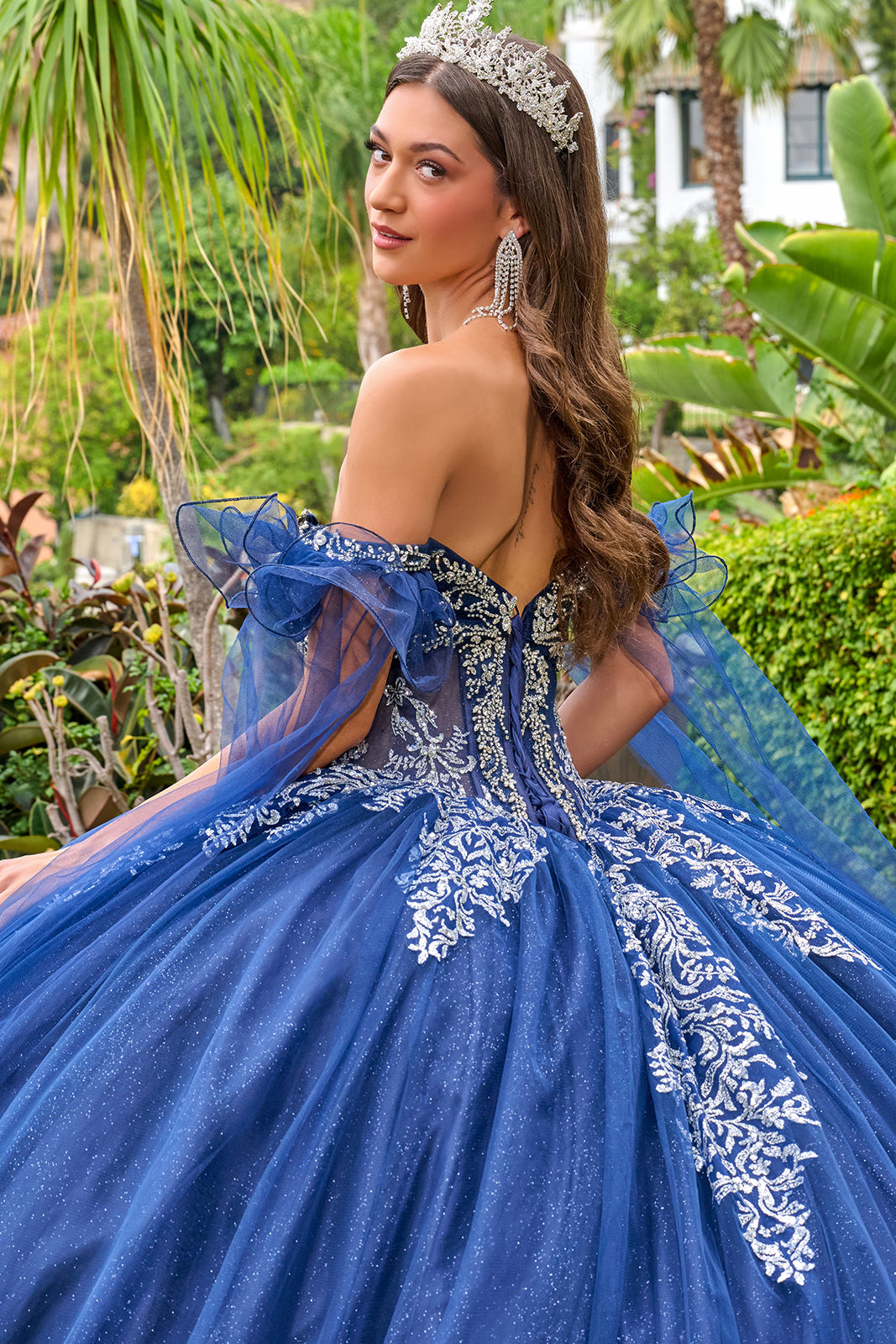 Beaded Cape Sleeve Ball Gown | Elizabeth K GL3752
