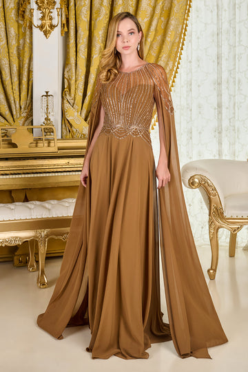 Chiffon Cape Sleeve A-line Gown by GLS Gloria GL3785