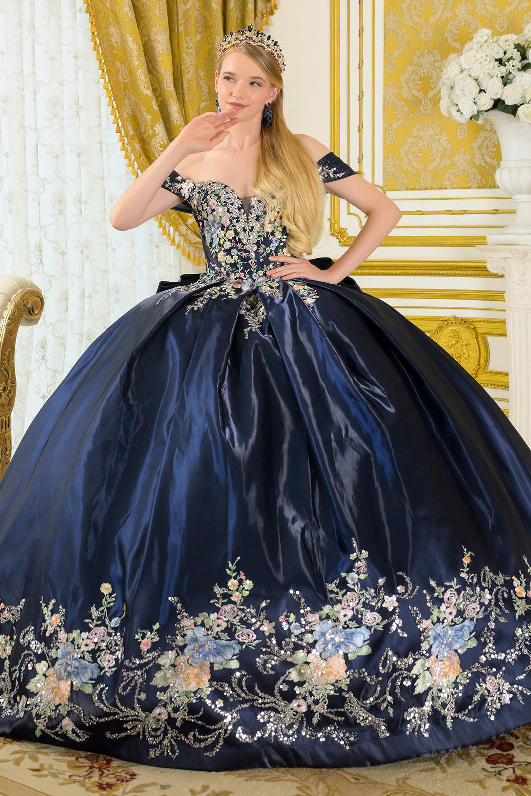Satin Off-the-Shoulder Ball Formal Gown | Elizabeth K GL3792