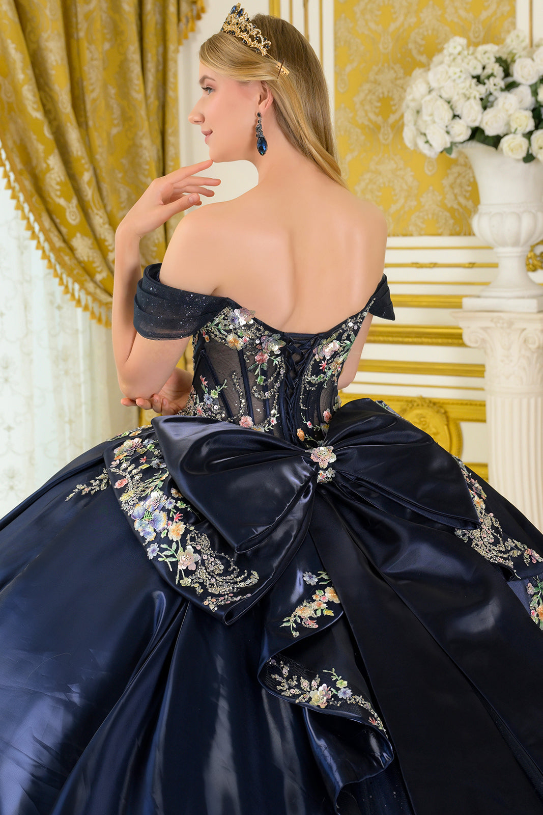 Satin Off-the-Shoulder Ball Formal Gown | Elizabeth K GL3792