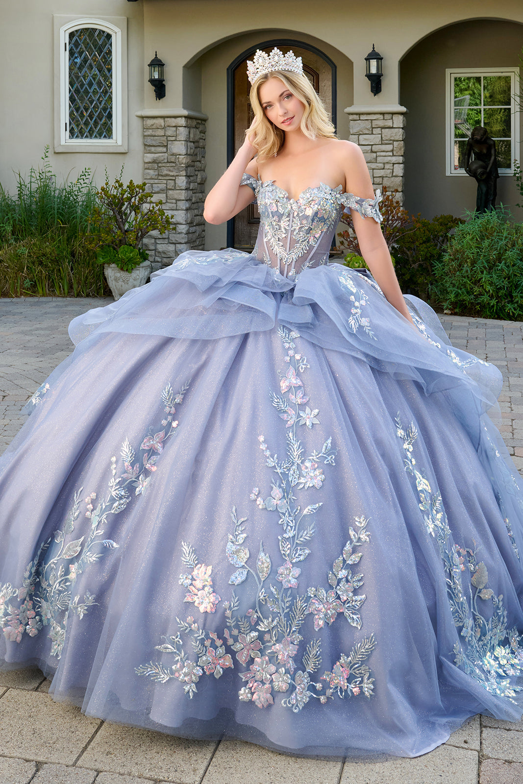 Off-the-Shoulder Layered Ball Formal Gown | Elizabeth K GL3802