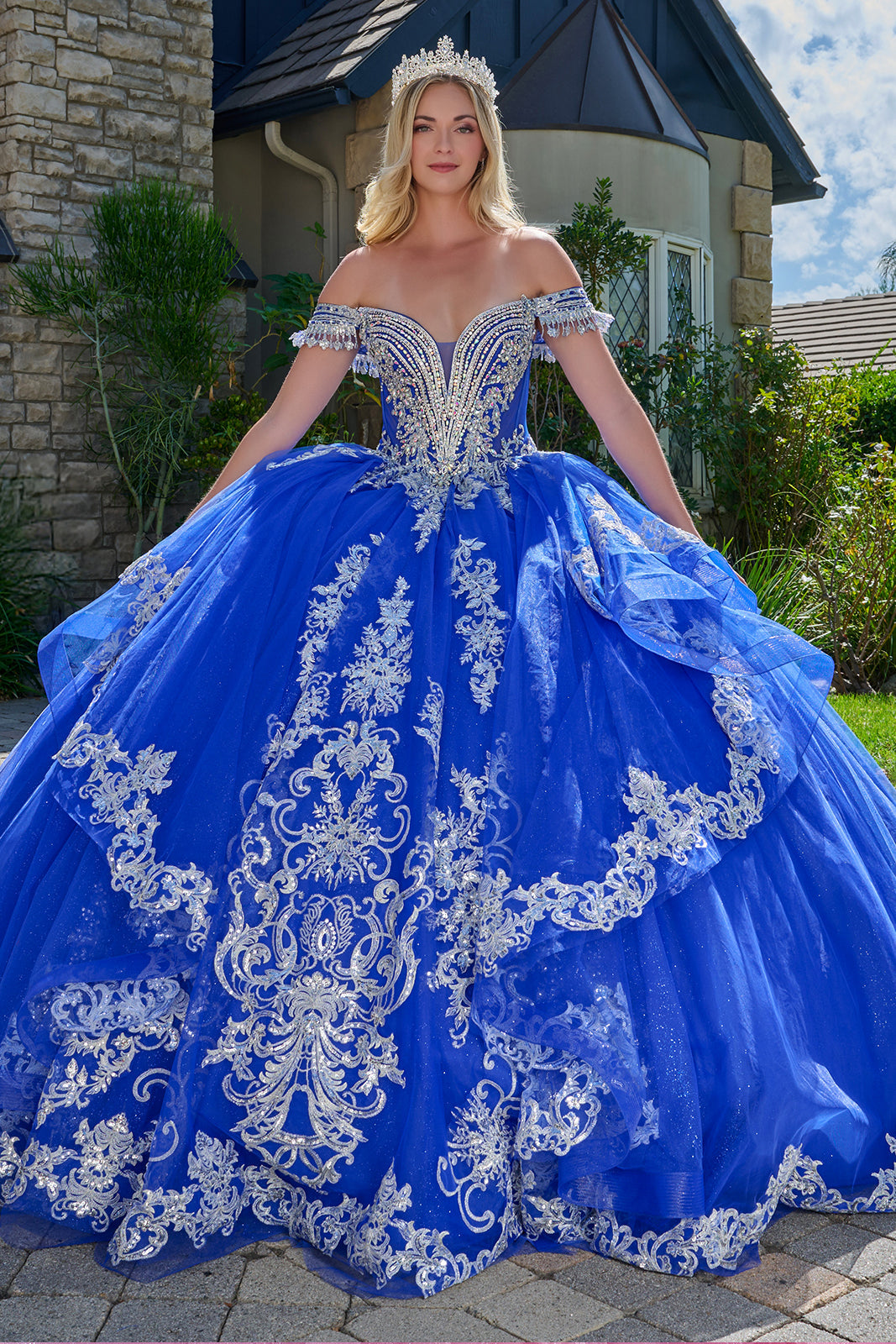 Off-the-Shoulder Ruffled Ball Formal Gown | Elizabeth K GL3635