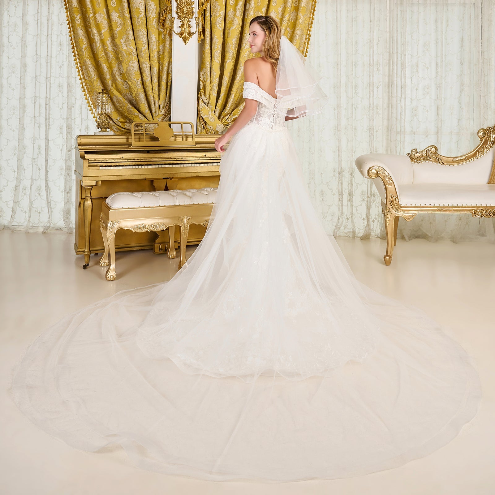 Off Shoulder Overskirt Bridal Gown by GLS Gloria GL3827