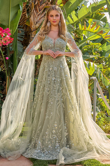 Cape Sleeve A-line Gown by GLS Gloria GL3838