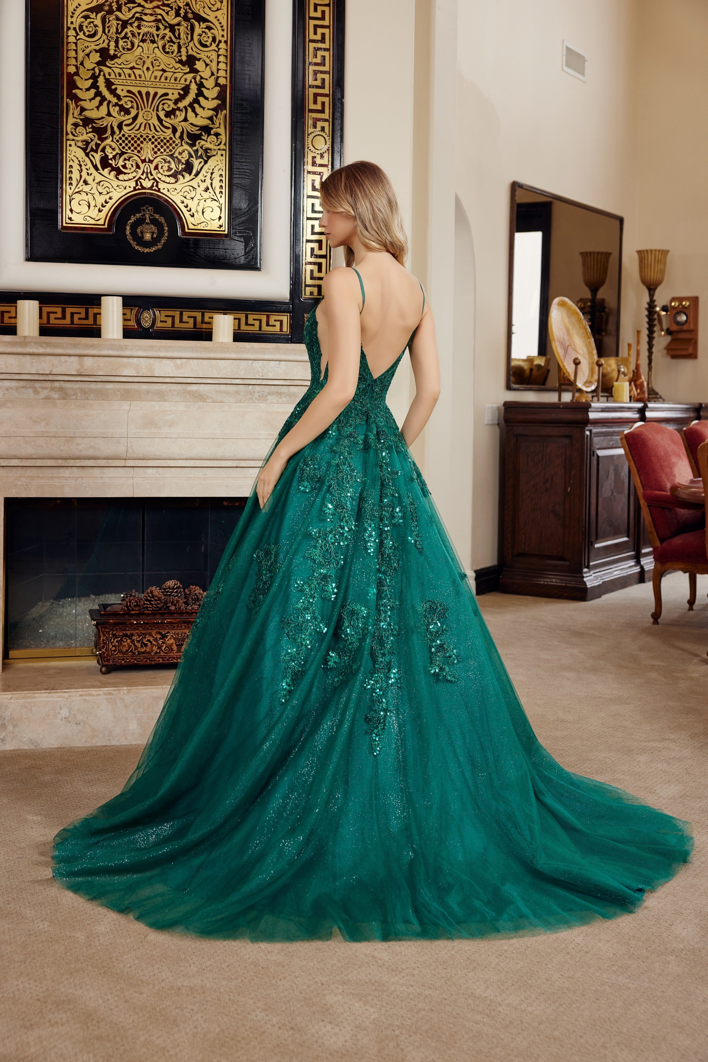 Applique Sleeveless Ball Gown by Nox Anabel H1880